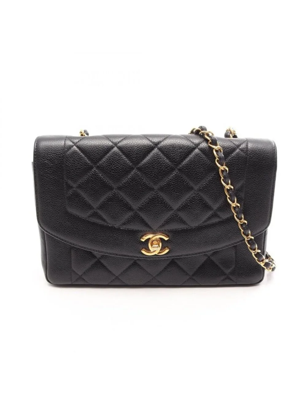 Chanel Shoulder Bag Quilted Diana Flap Black Caviar Leather Chain